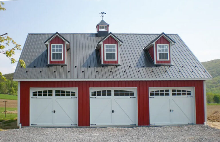 residential garage with dormers